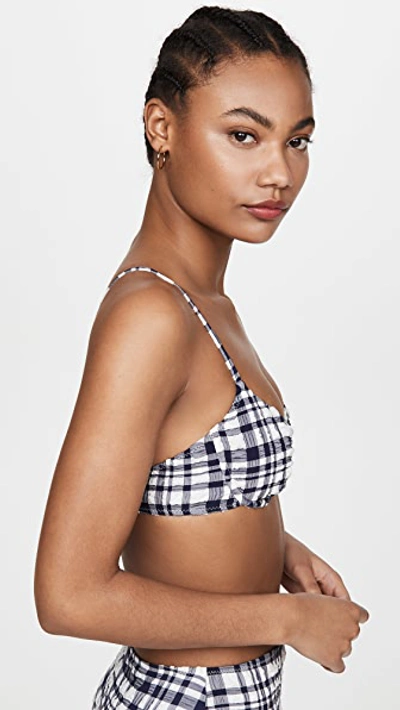 Shop Solid & Striped The Ginger Bikini Top In Puckered Madras Navy