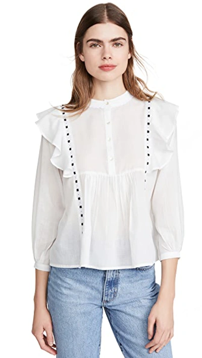 Shop Alix Of Bohemia June Ruffle & Ribbon Shirt In White