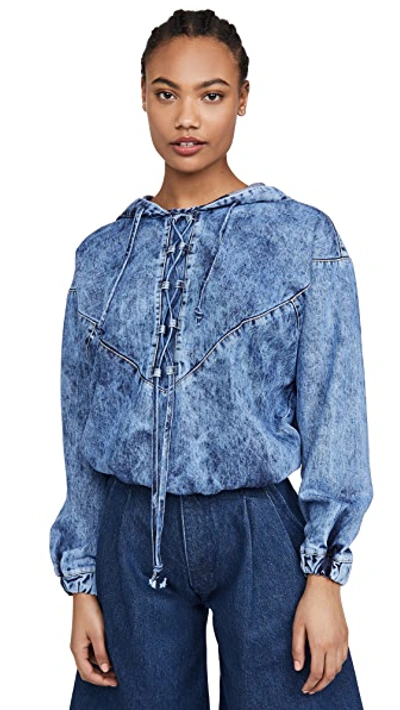 Shop Ksenia Schnaider Acid Wash Denim Hoodie In Blue Acid Wash