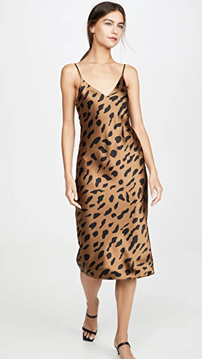 Shop L Agence Jodie V Neck Slip Dress In Camel/black Animal