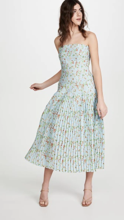 Shop Amur Hiyori Dress In Misty Blue Botanical Floral