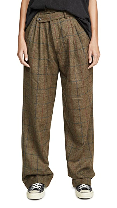 Shop R13 Triple Pleat Crossover Trousers In Green Multi