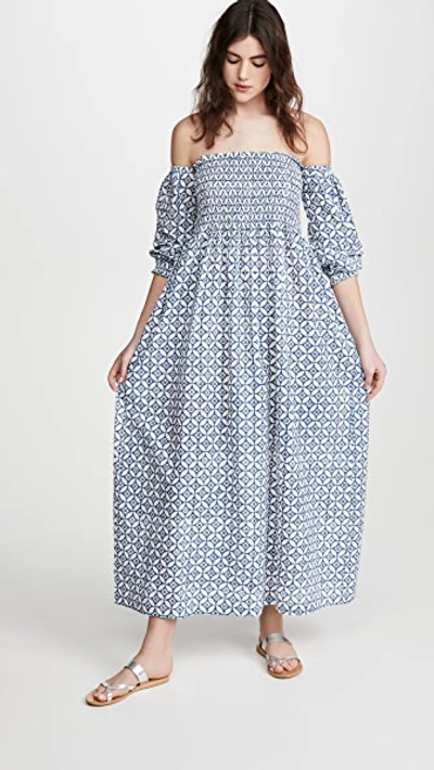 Shop Alix Of Bohemia Maryanne Blue Batik Dress In Blue/white