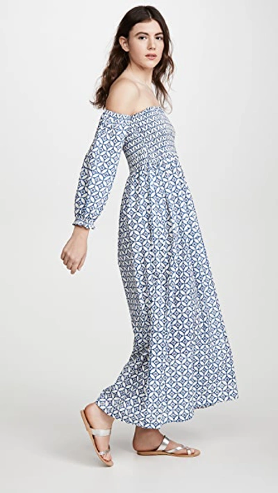 Shop Alix Of Bohemia Maryanne Blue Batik Dress In Blue/white