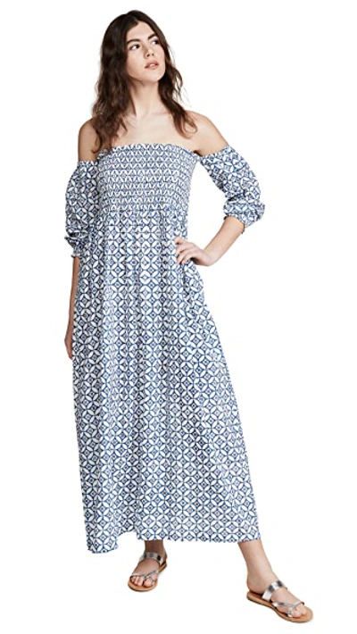 Shop Alix Of Bohemia Maryanne Blue Batik Dress In Blue/white