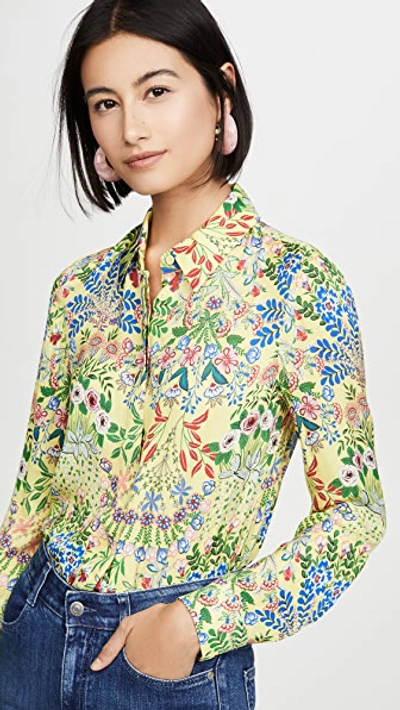 Shop Alice And Olivia Willa Button Down Shirt In Wildflower/daffodil