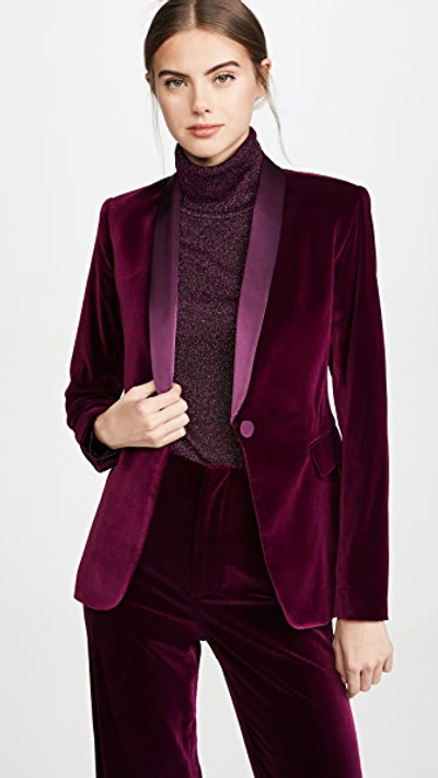 Shop Alice And Olivia Macey Fitted Strong Shoulder Blazer In Merlot