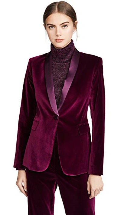 Shop Alice And Olivia Macey Fitted Strong Shoulder Blazer In Merlot