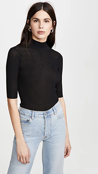 Shop Atm Anthony Thomas Melillo Ribbed Mock Neck Sweater In Black