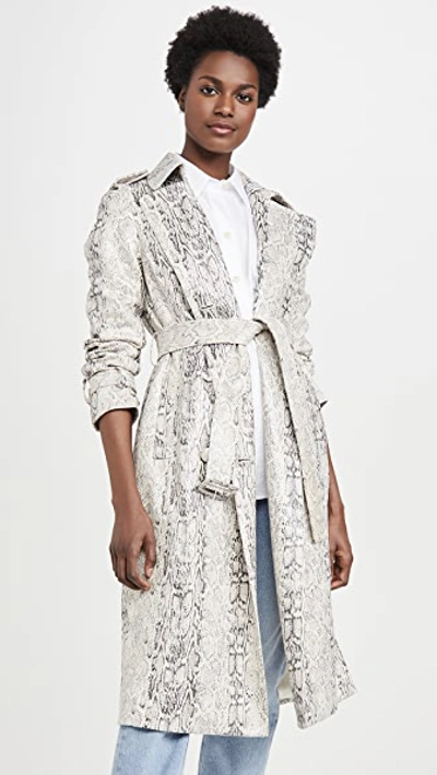 Shop Avec Les Filles Double Breasted Snake Print Trench In Ivory Snakeskin