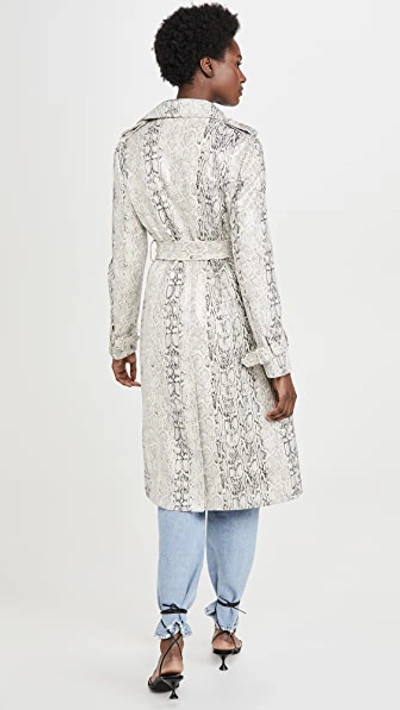 Shop Avec Les Filles Double Breasted Snake Print Trench In Ivory Snakeskin