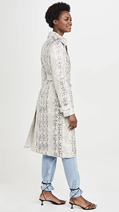 Shop Avec Les Filles Double Breasted Snake Print Trench In Ivory Snakeskin