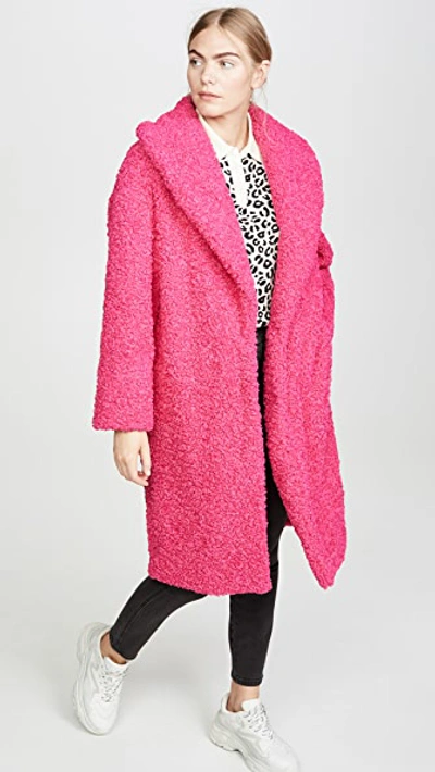 Shop Alice And Olivia Ora Faux Fur Long Oversized Collar Coat In Bright Pink