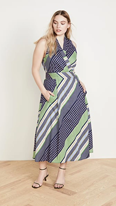 Shop Tory Burch Overprinted Wrap Dress In Field Day Bias Stripe