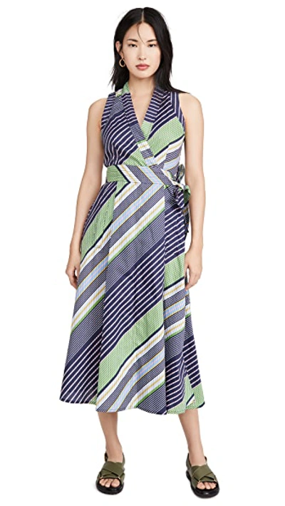 Shop Tory Burch Overprinted Wrap Dress In Field Day Bias Stripe