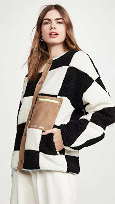 Shop Sandy Liang Pawn Fleece Jacket In Checkerboard