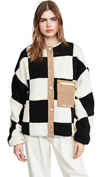 Shop Sandy Liang Pawn Fleece Jacket In Checkerboard