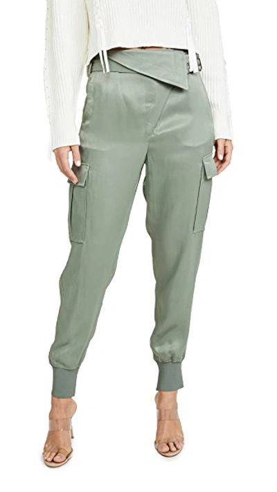 Shop 3.1 Phillip Lim / フィリップ リム Satin Fold Over Waist Joggers In Sage