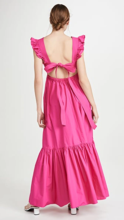 Shop Self-portrait Poplin Maxi Dress In Fuchsia