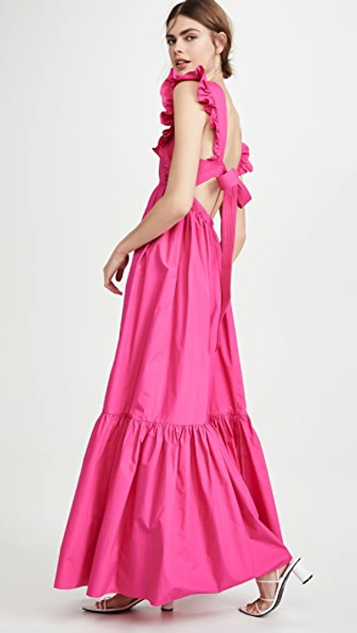 Shop Self-portrait Poplin Maxi Dress In Fuchsia