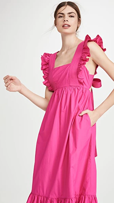 Shop Self-portrait Poplin Maxi Dress In Fuchsia