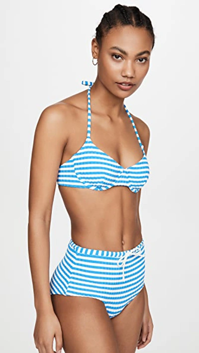 Shop Solid & Striped The Ginger Bikini Top In Azure Stripe Rib