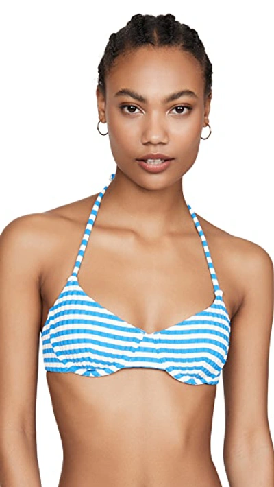 Shop Solid & Striped The Ginger Bikini Top In Azure Stripe Rib