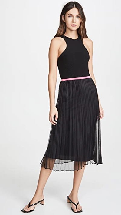 Shop Helmut Lang Pleat Skirt In Black/neon Pink