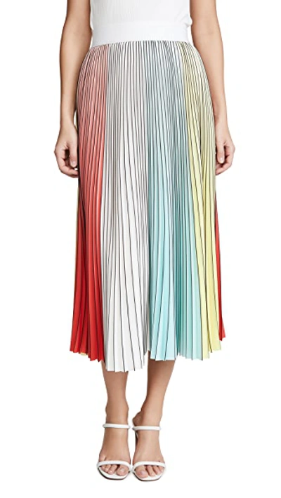 Shop Alice And Olivia Arden Pleated Midi Skirt In Multi