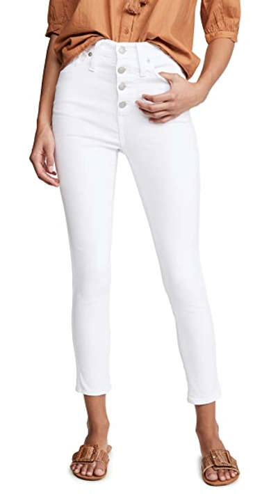 Shop Madewell 10” High Rise Button Front Skinny Jeans In Pure White