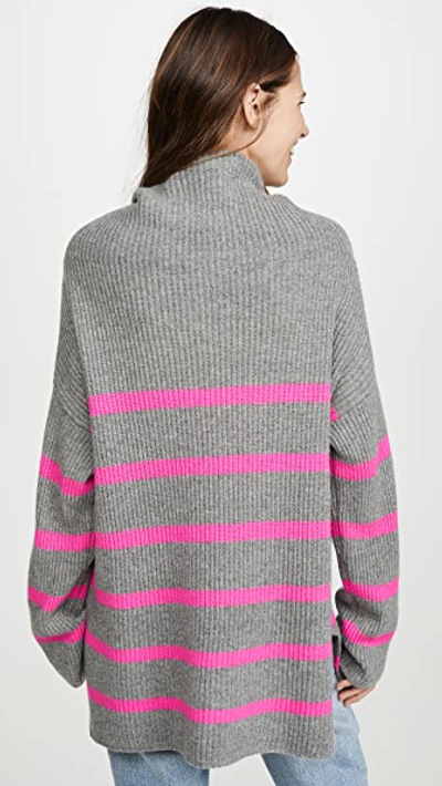 Shop Autumn Cashmere Breton Stripe Funnel Neck Cashmere Sweater In Cement/atomic