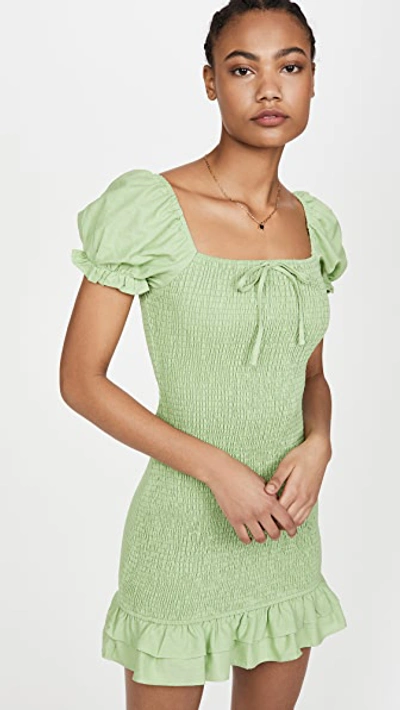 Shop English Factory Smocked Mini Dress In Green