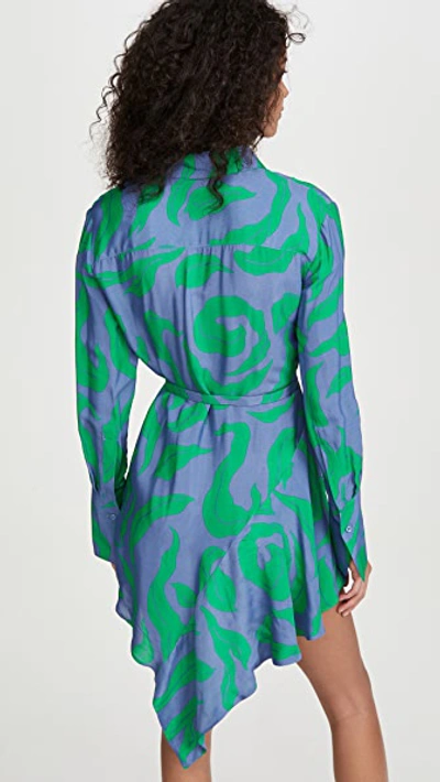 Shop Off-white Leaves Illusion Ruffle Dress In Blue Green