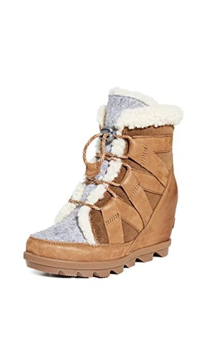 Shop Sorel Joan Of Arctic Wedge Boots In Camel Brown