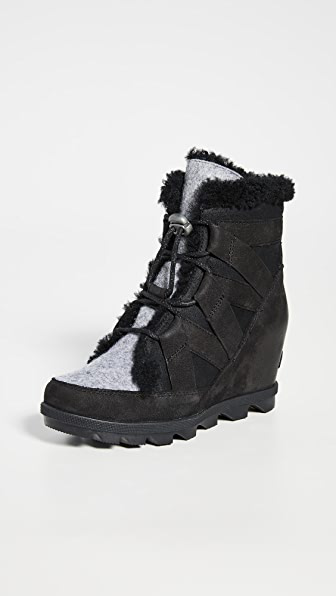 sorel black wedge booties