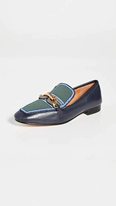Shop Tory Burch Jessa 20mm Loafers In Perfect Navy/banyan Green Mult