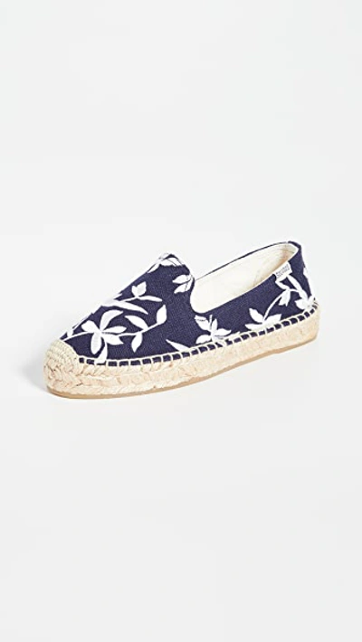 Shop Soludos Shiloh Embroidered Espadrilles In Midnight Blue