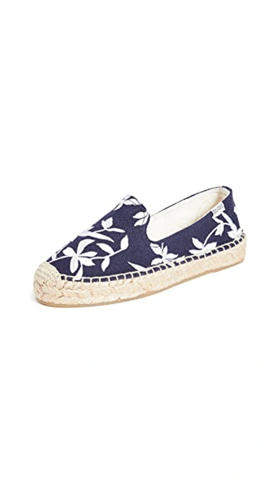 Shop Soludos Shiloh Embroidered Espadrilles In Midnight Blue