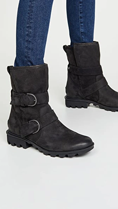 Shop Sorel Phoenix Moto Boots In Black