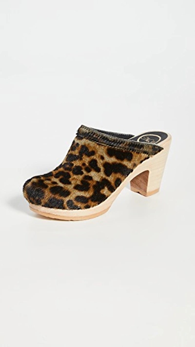 Shop No.6 Old School High Heel Clogs In Camo Leopard Pony