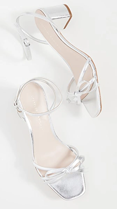 Shop Loeffler Randall Gracie Skinny Strap Bow Low Heel Sandals In Silver