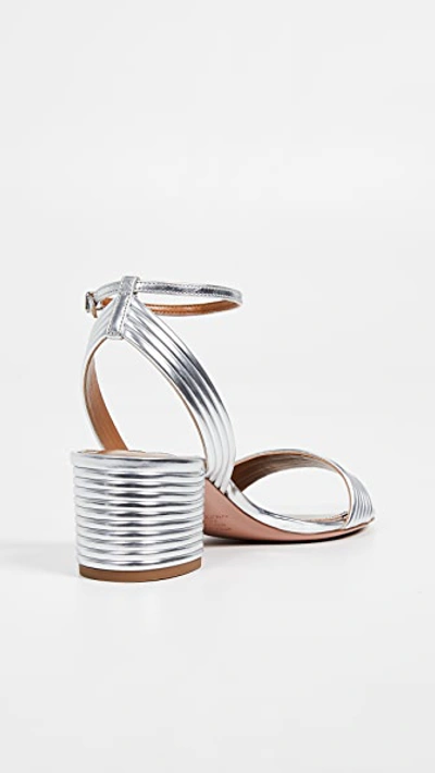 Aquazzura Sundance 50mm Metallic Leather Block-heel Sandals In Silver