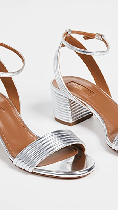 Aquazzura Sundance 50mm Metallic Leather Block-heel Sandals In Silver