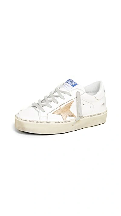 Shop Golden Goose Hi Star Sneakers In White/gold