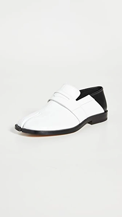 Shop Maison Margiela Tabi Penny Loafers In White/black