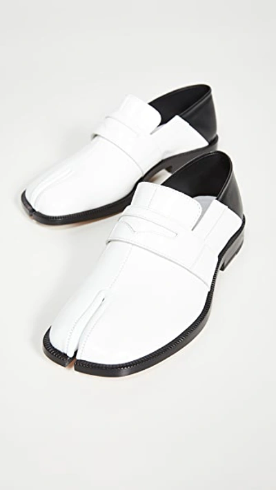 Shop Maison Margiela Tabi Penny Loafers In White/black