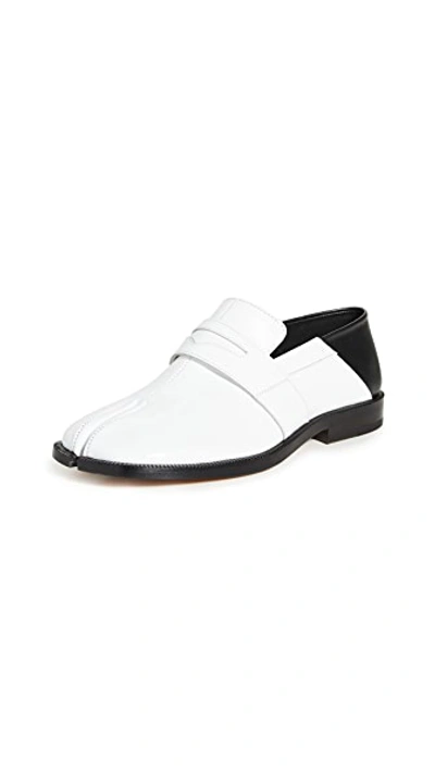 Shop Maison Margiela Tabi Penny Loafers In White/black