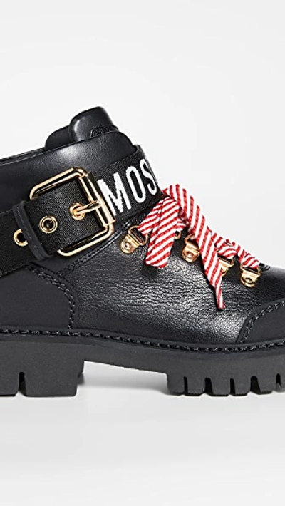 Shop Moschino Combat Ankle Boots In Black/black