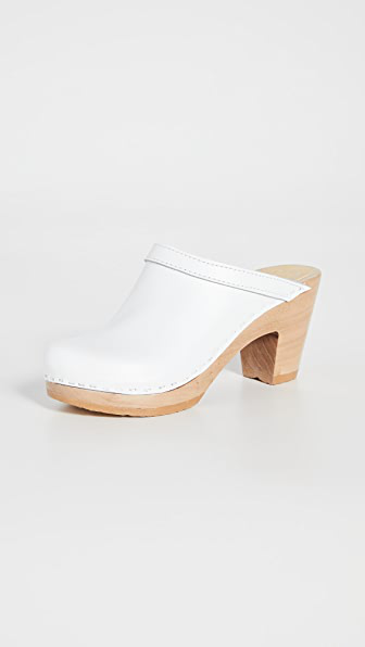 white clogs wooden heel