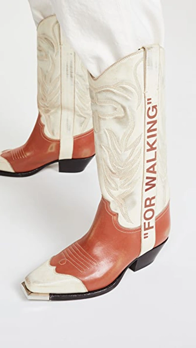 Off-white Vintage Leather Cowboy Boot In Neutrals | ModeSens
